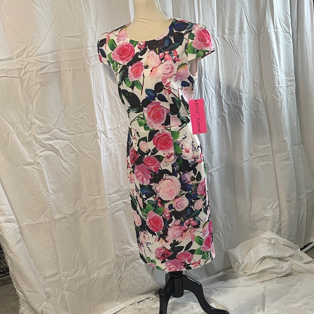 Betsey Johnson Pink and Green Floral Midi Dress NWT